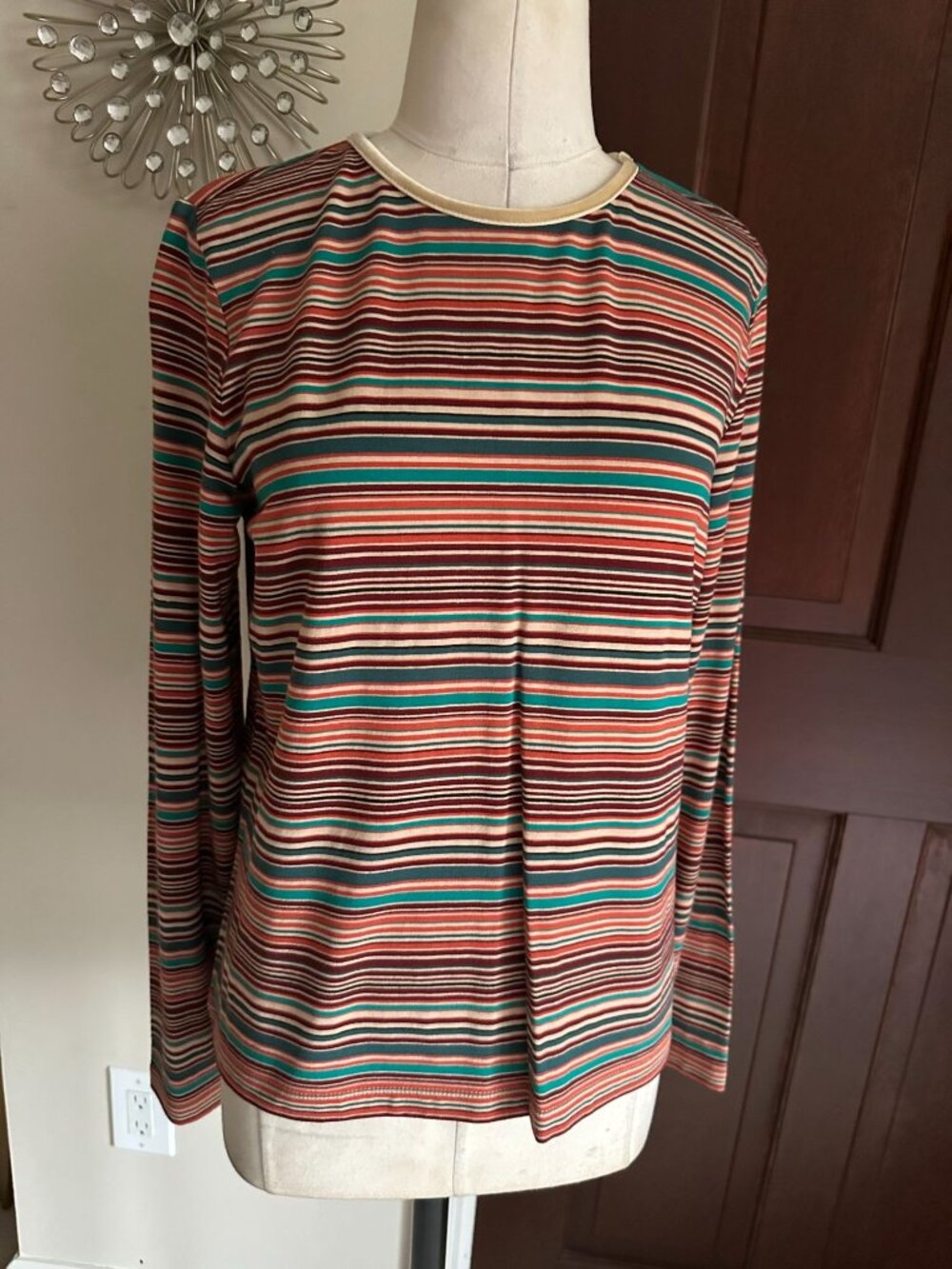 NWT Kate Hill multi color striped L/S top wity LYCRA org. $50 Medium